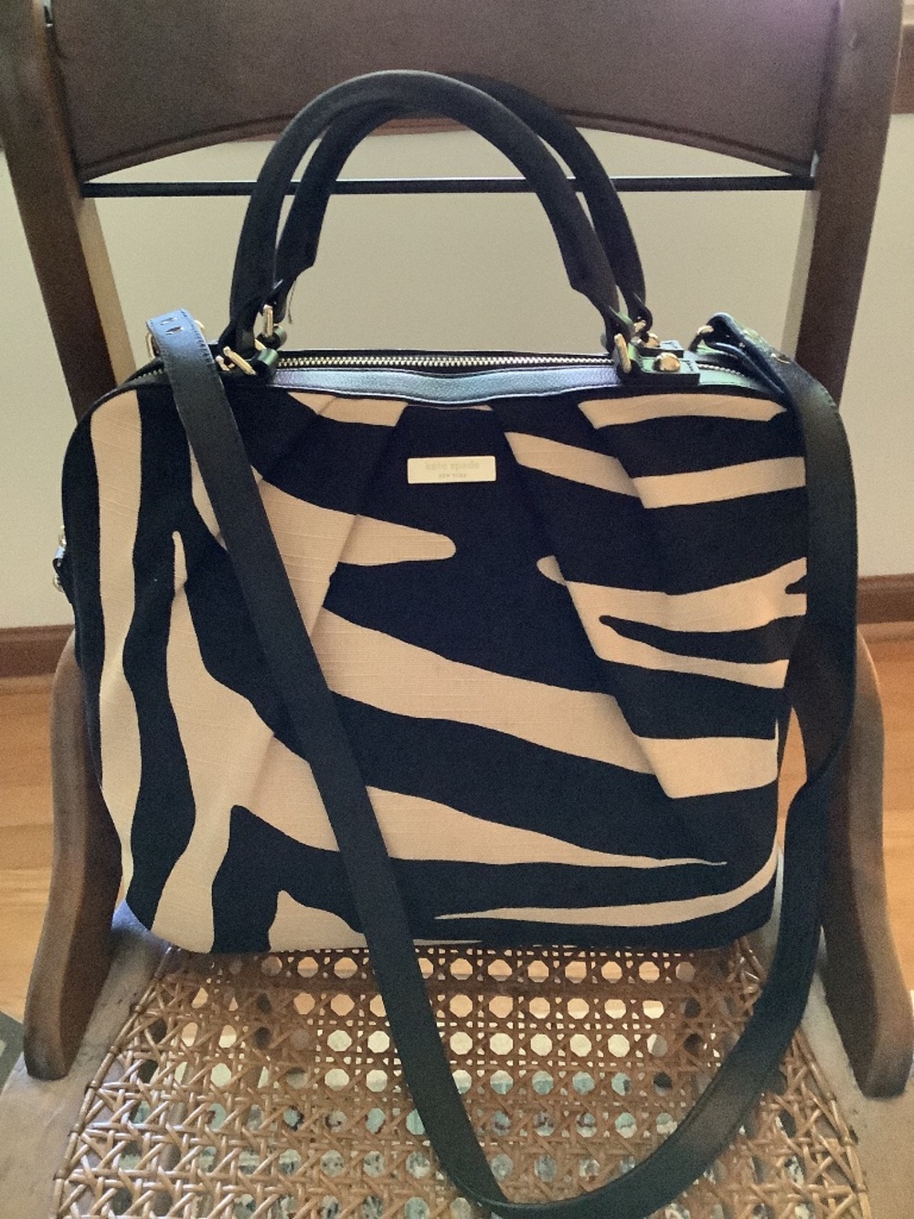 Kate Spade Five Points Camille Zebra Stripe Crossbody Handbag  Black & Creme NWT